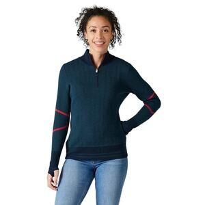 Smartwool Dacono Half Zip Sweater Women XS Blue Merino Wool Ski Base Layer Warm